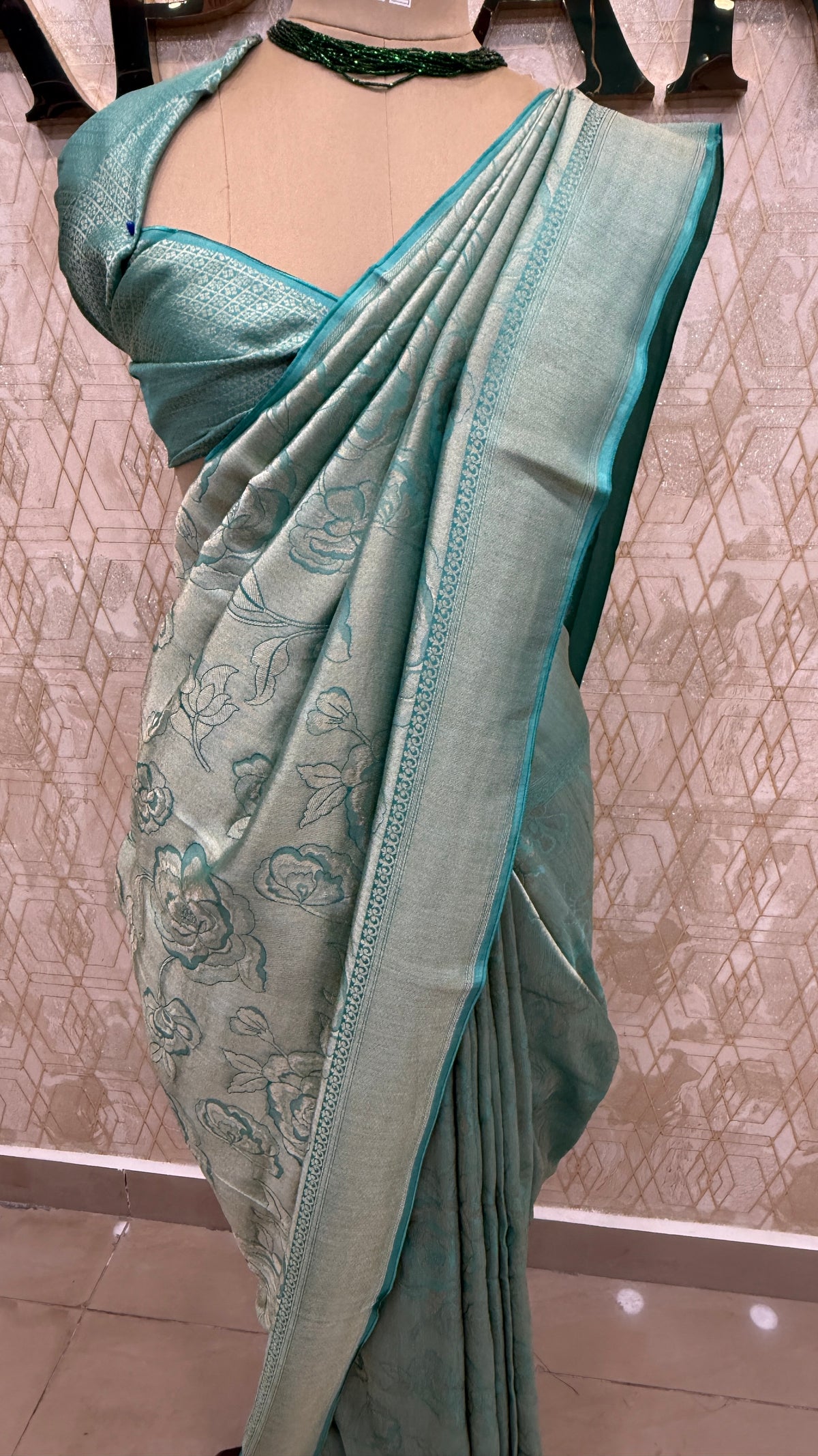 Teal Blue Banarasi Soft Tissue Saree 30