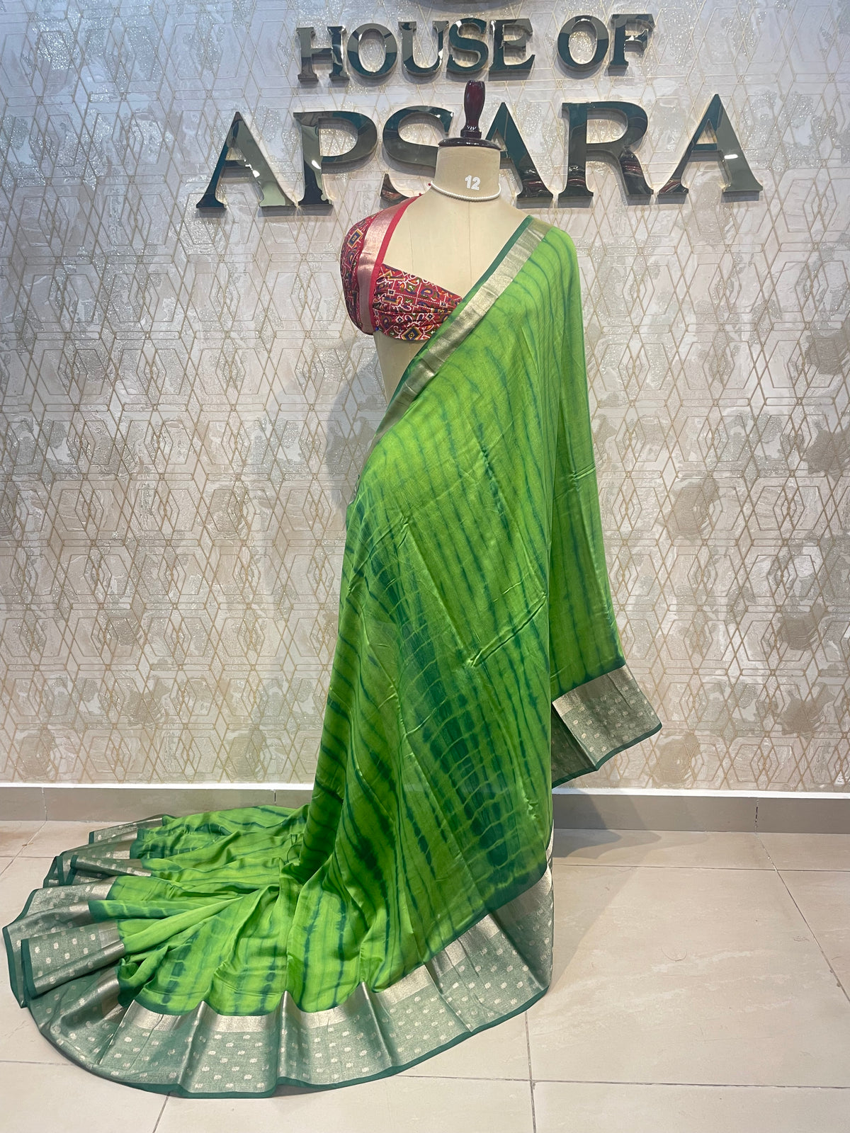 Green Assam Silk With Shibori Dyeing Saree 23