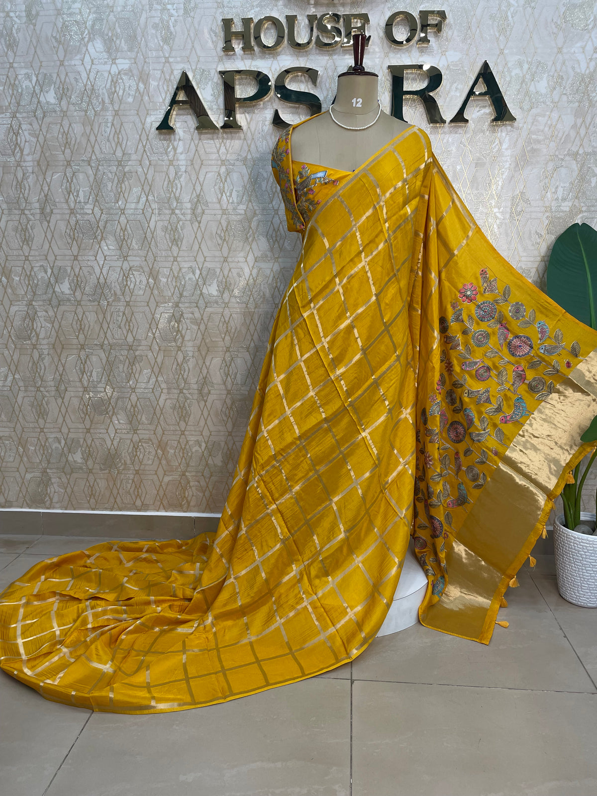 Yellow Pashmina Silk saree 315