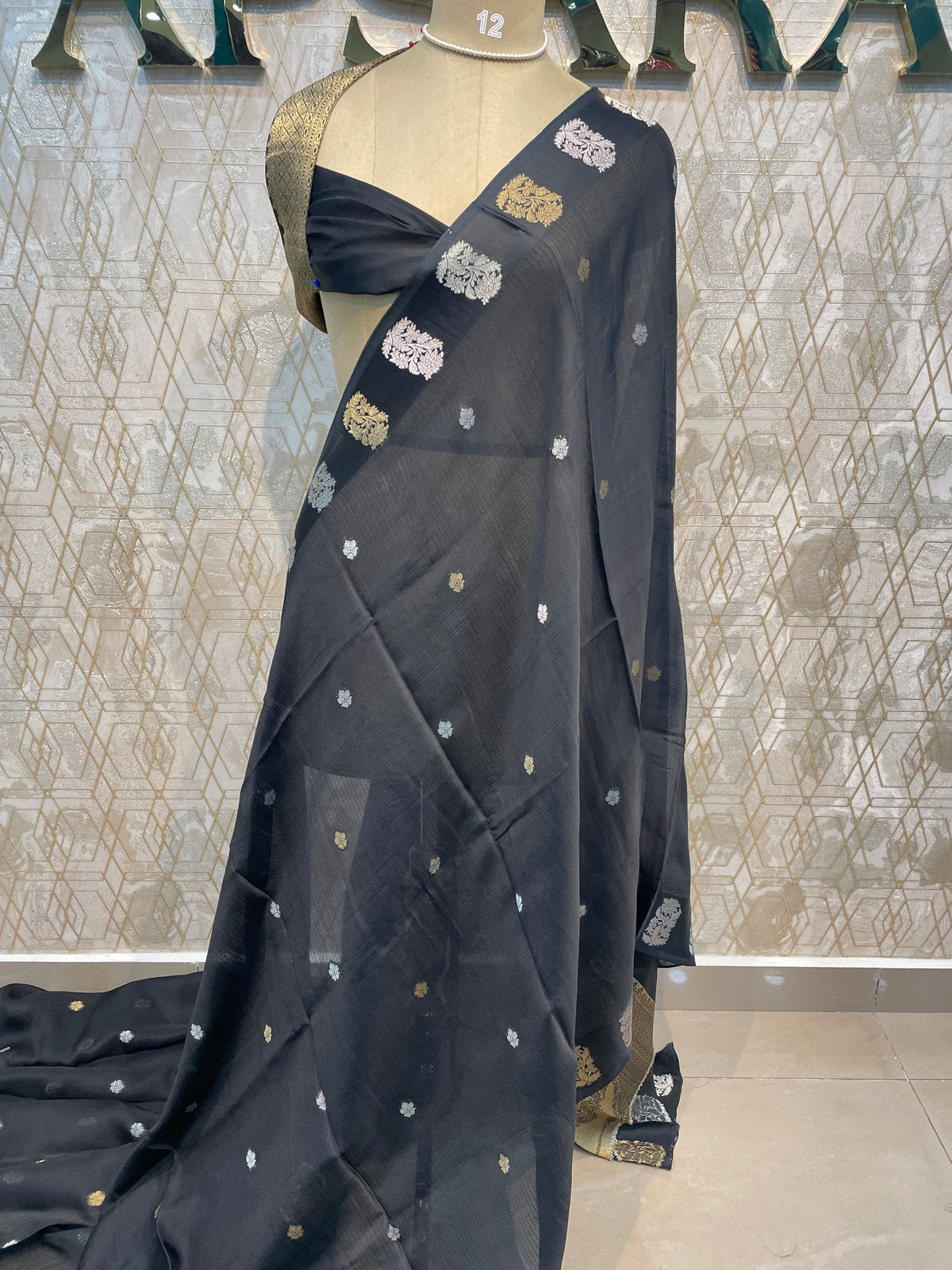 Black Crepe Kota Checks Saree 66