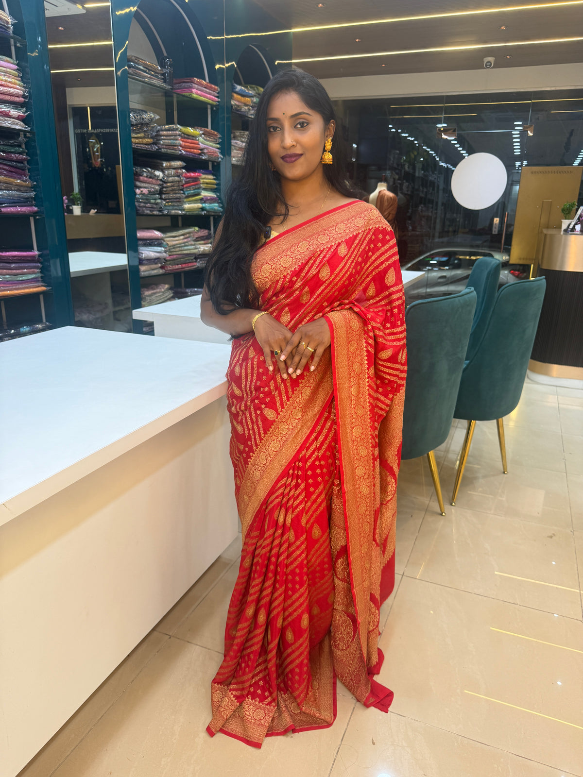 Red Pure Banarasi Crepe Self Saree 03