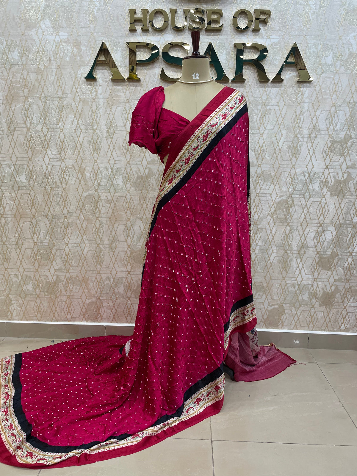 Pink Blue Pure Modal Silk Bandhini With Kalamkari Print Saree 05