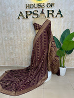 Marron Pure Banarasi Crepe Self Saree 03