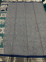 Navy Blue n Peacock Green Pure Mangalgiri Cotton Silk Saree 13