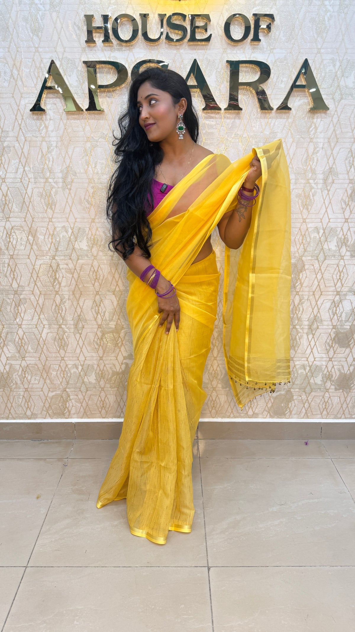 Yellow Tissue n Organza Fusion Saree 73