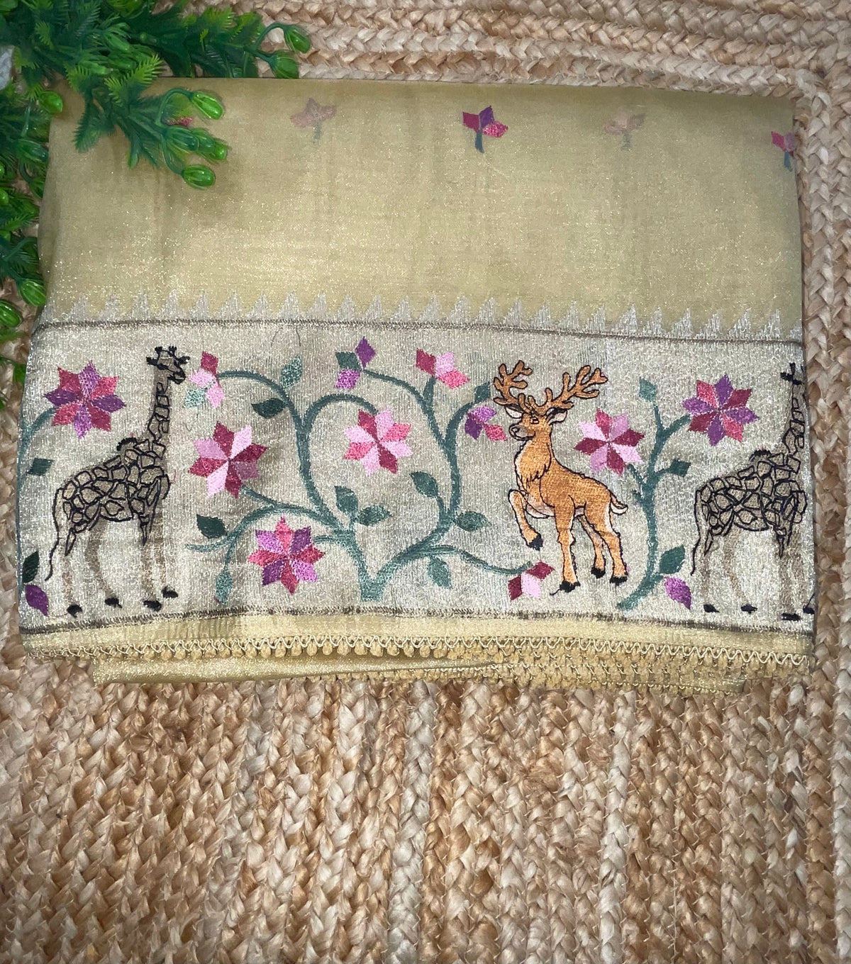Gold Soft Tissue Embroidery Saree 17