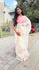 White n Pink Soft Organza Embroidery Saree 103
