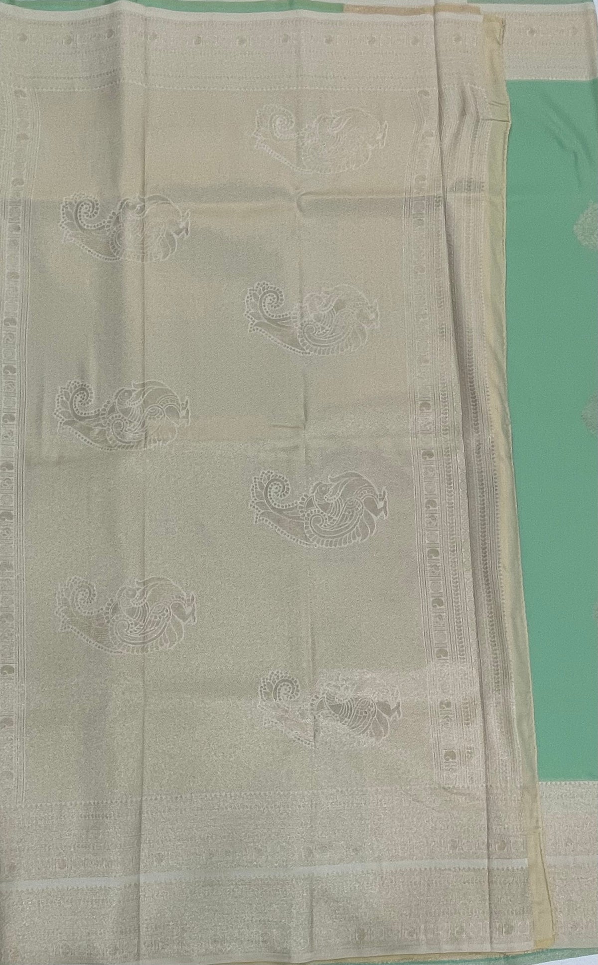 Sea Green n Cream Semi Silk Saree 42