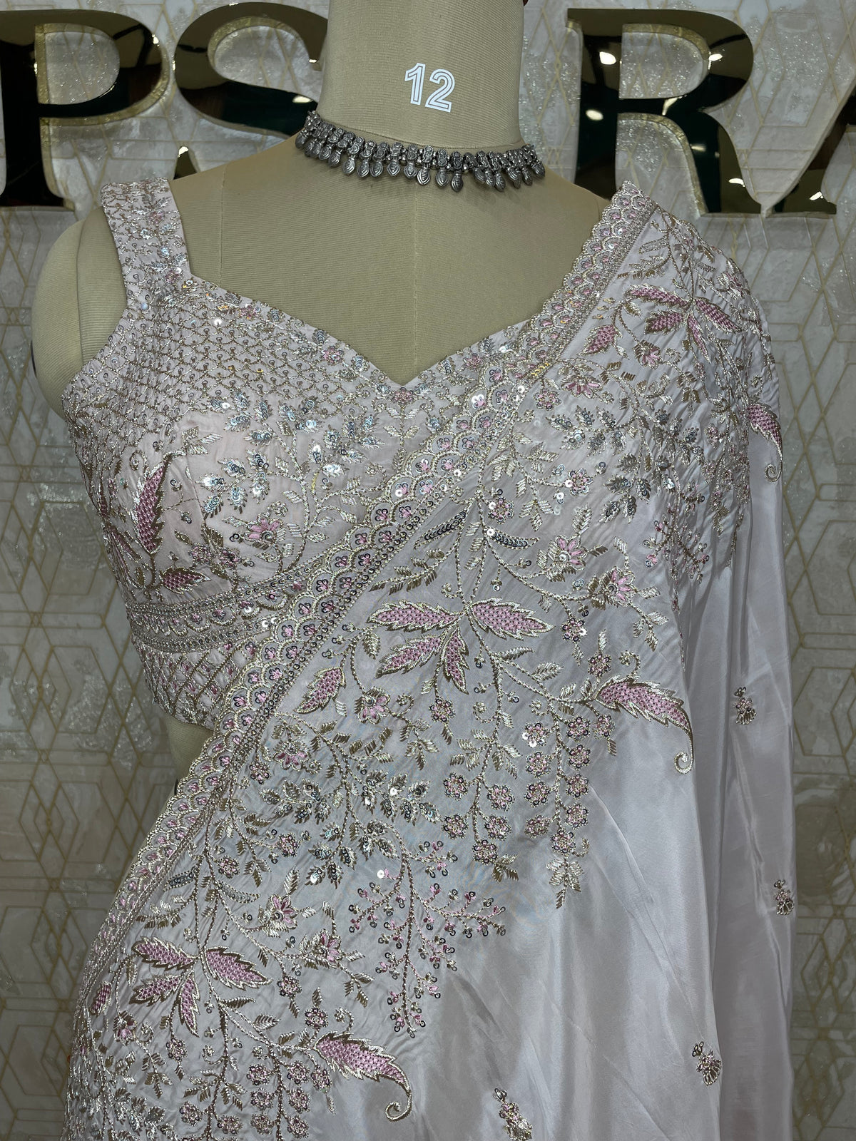 Cream Handwork Stitched Blouse Designer Party Saree 55
