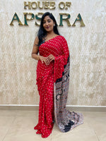 Red Pure Modal Silk Bandhini With Mirror Saree 05