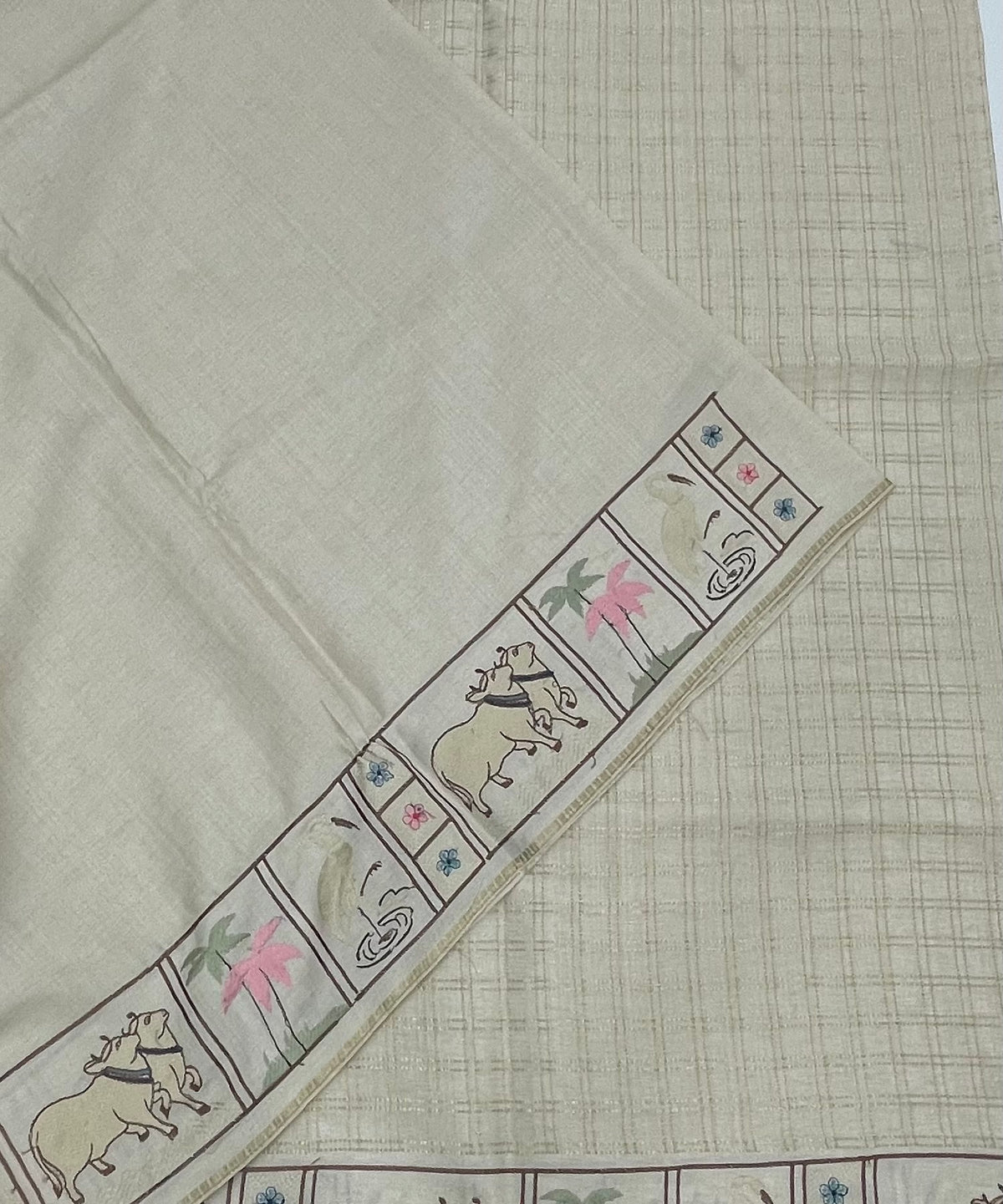 Cream Soft Tussur Embroidery Saree 21