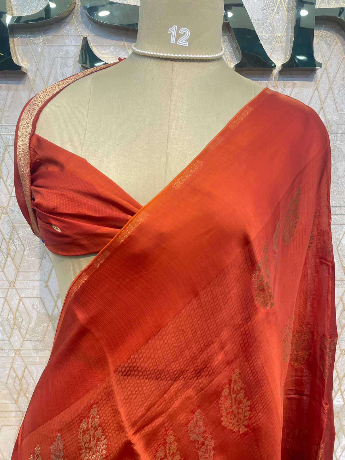 Orange Crepe Kota Checks Saree 66