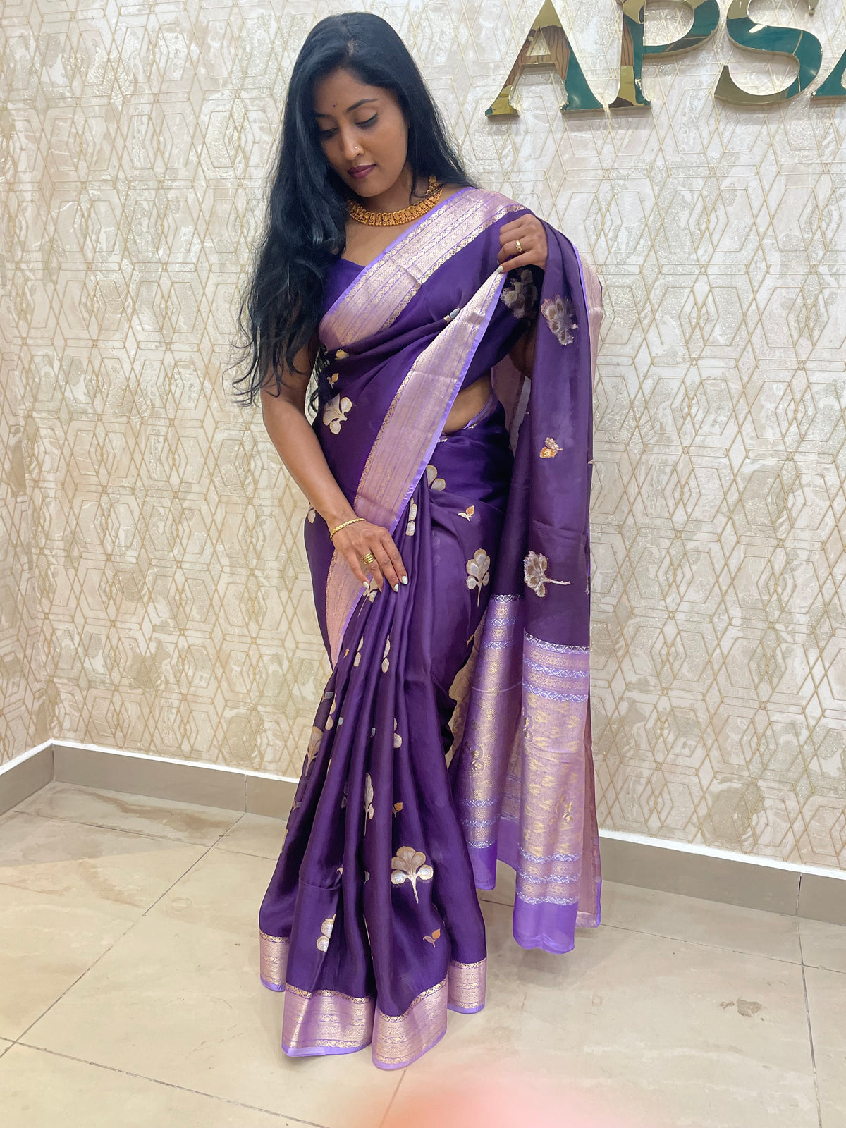 Purple Dola Crepe Designer Saree 08