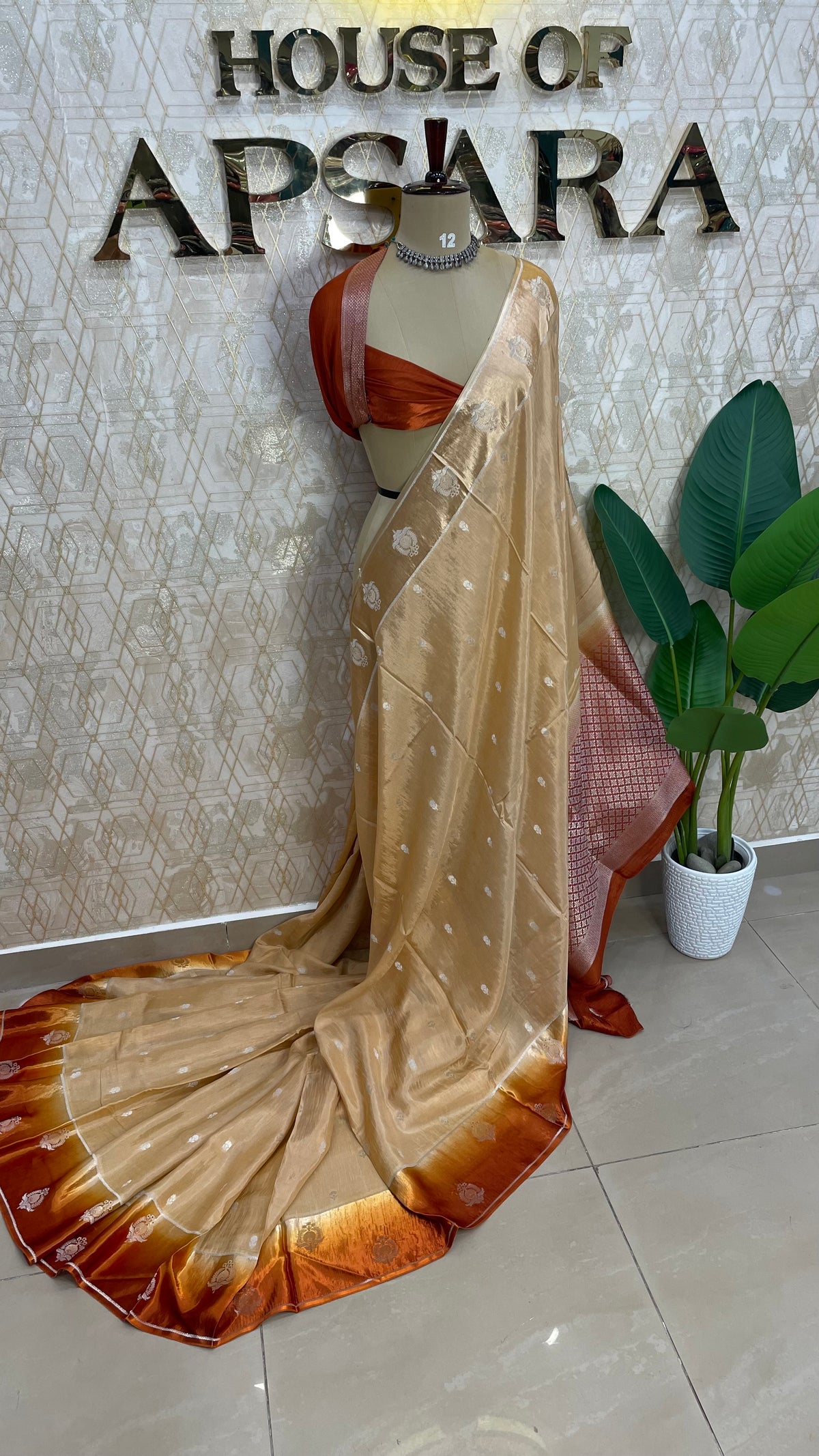 Cream n Orange Matka Silk with Satin Border Saree 14