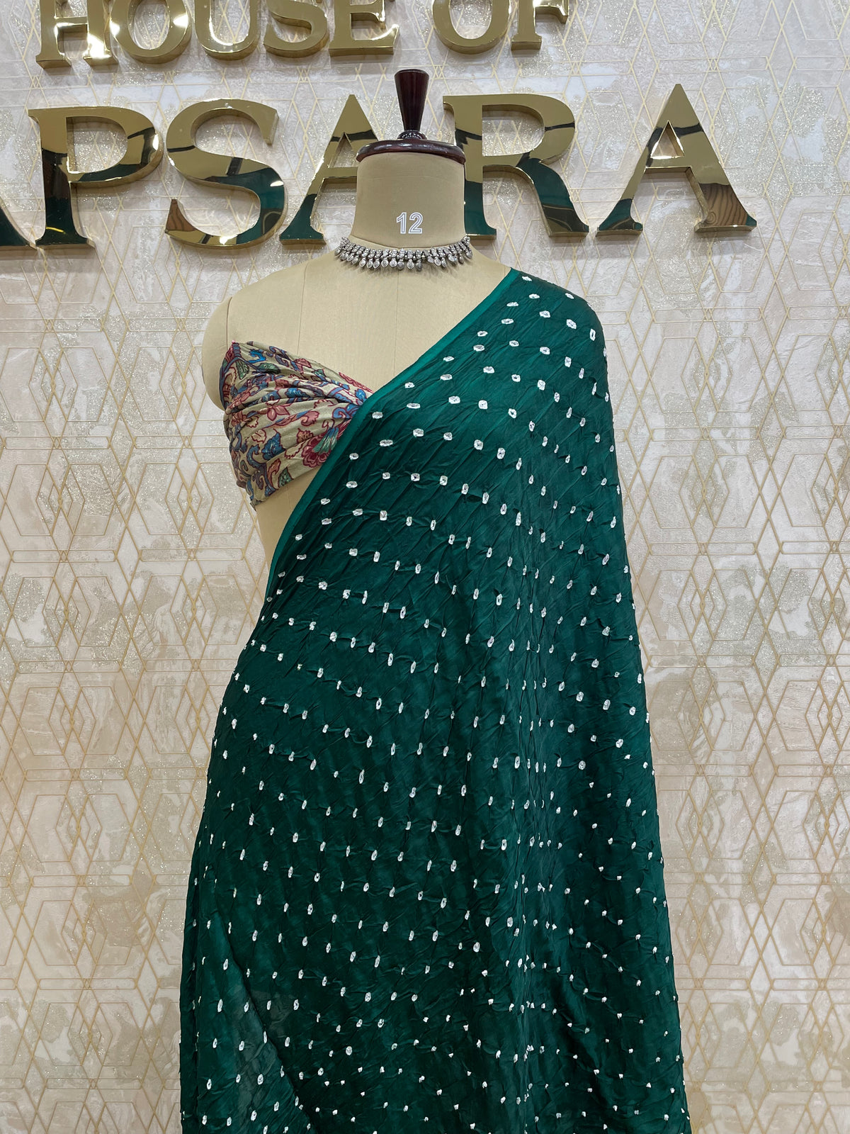 Bottle Green Pure Modal Silk Bandhini With Kalamkari Print Saree 05