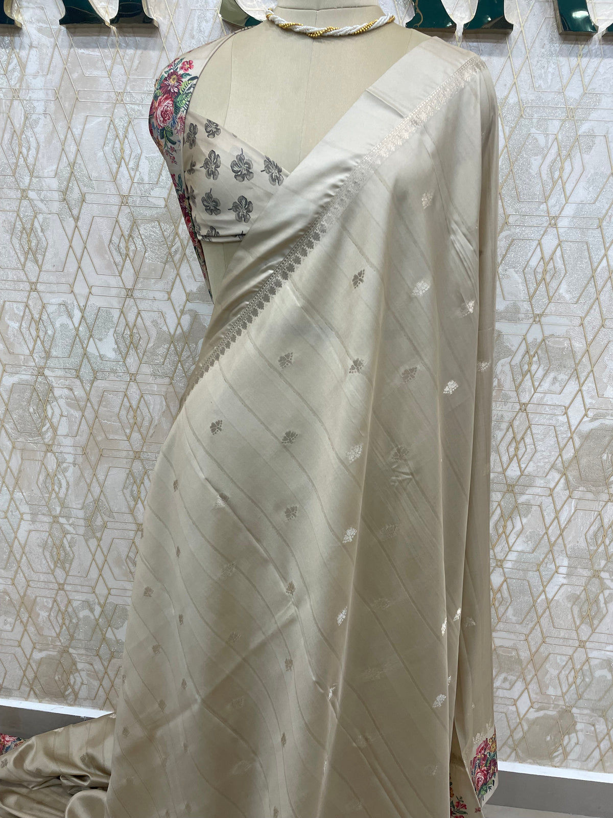 Cream Banarasi Soft Tussar Digital Print Saree