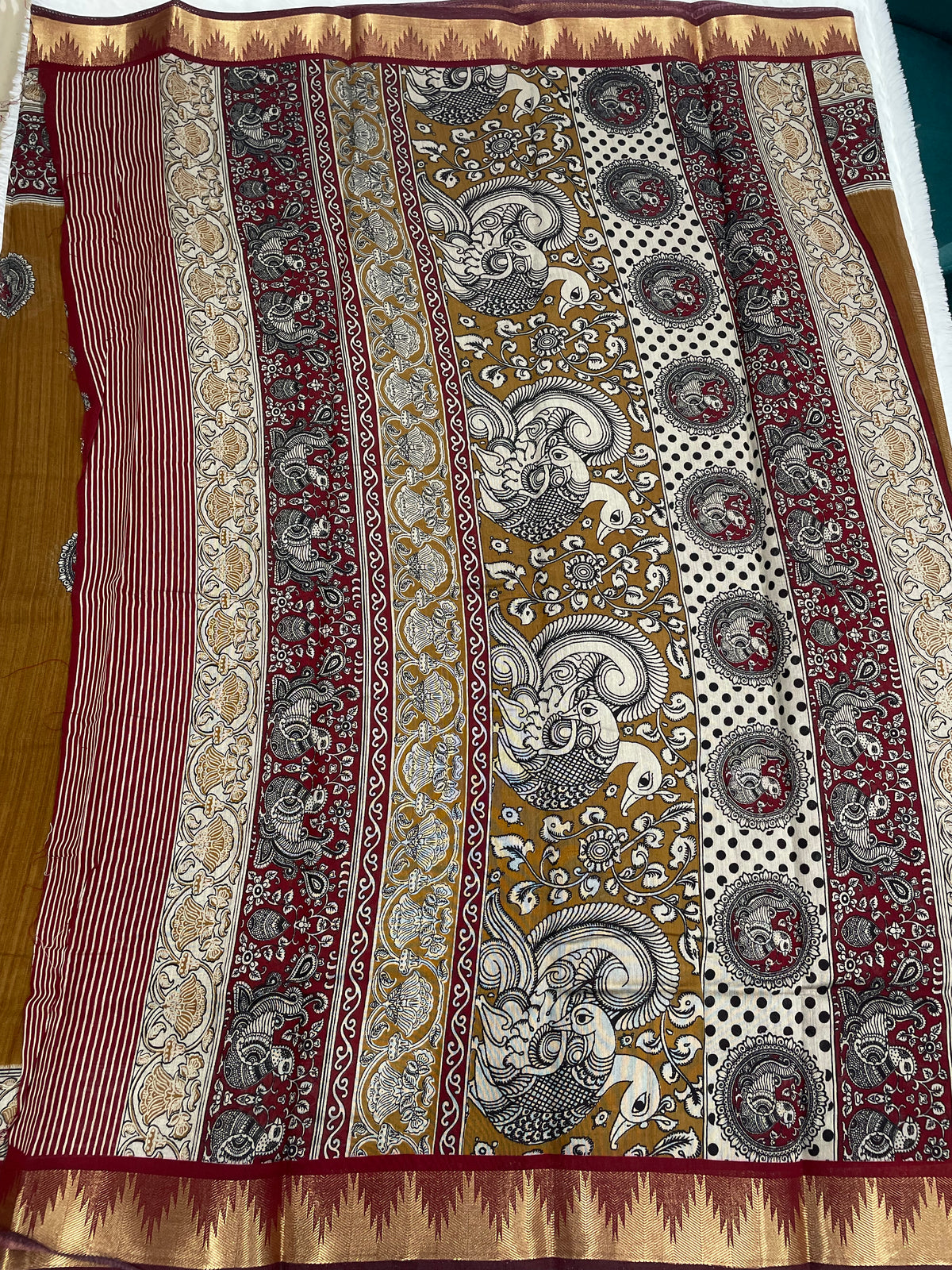 Mustard Yellow n Maroon Pure Mangalgiri Cotton Silk Saree 13