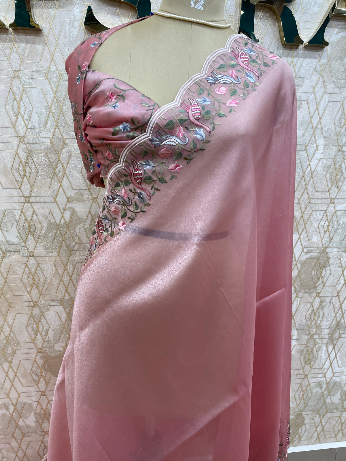 Pink Tissue Embroidery Work Saree 17