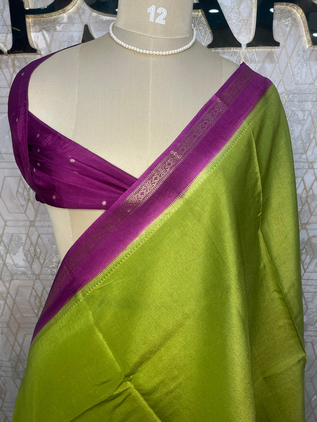 Green n Wine Tussur Saree 36
