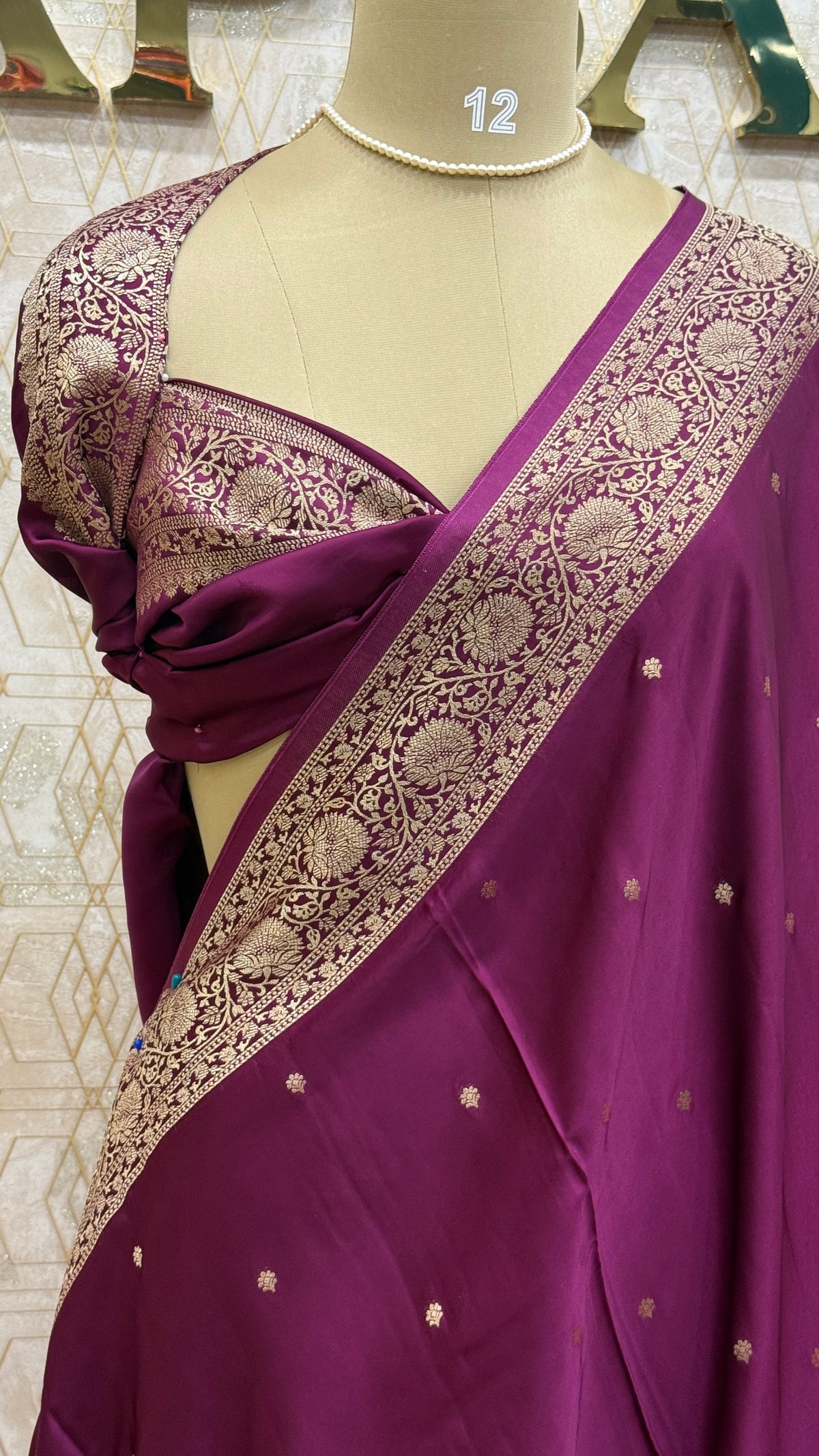 Wine Satin Mashru Silk Saree 07