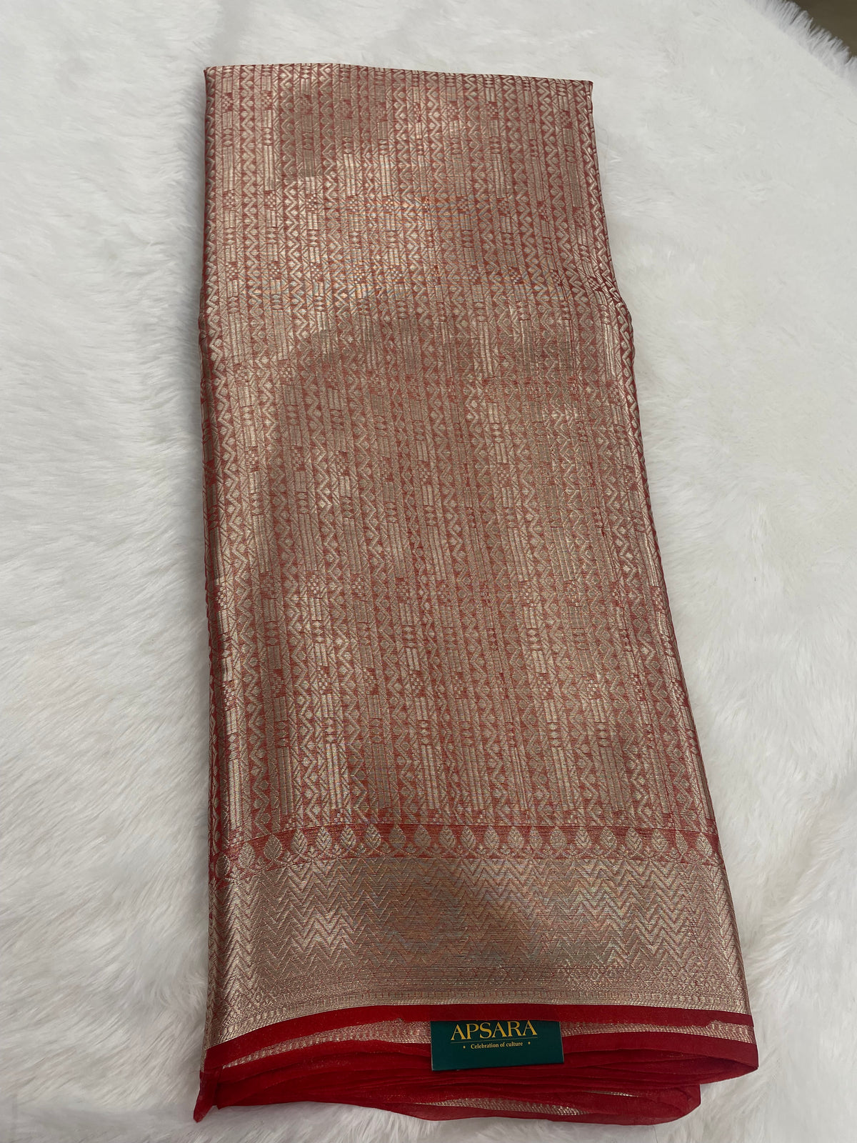 Silver n Red Pure Tissue Brocade Saree 11