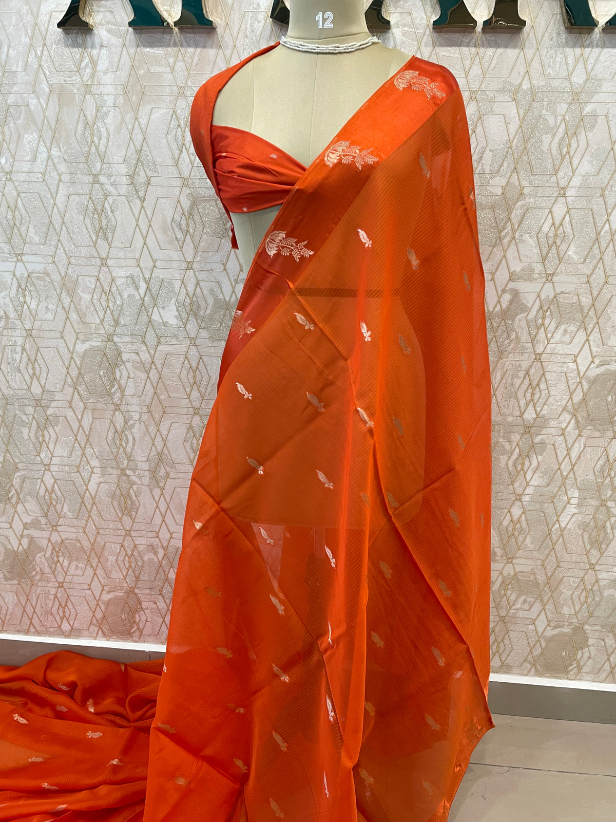 Orange Banarasi Raw Mango Silk Saree 32