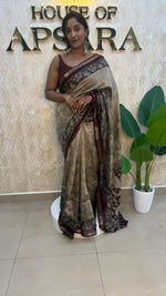 Cream n Maroon Kalamkari Print Mangalgiri Cotton Silk Saree 13