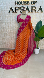 Orange n Pink Banarasi Chiffon Saree 97