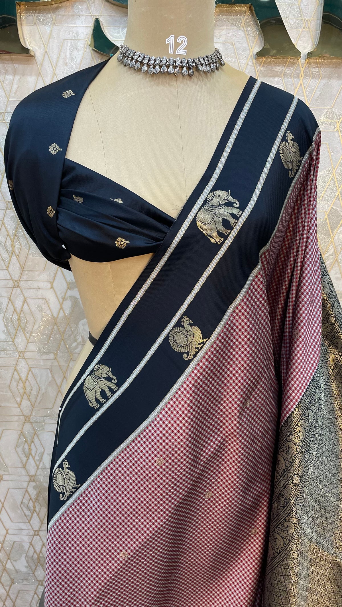 Maroon n Black Semi Silk Saree 95