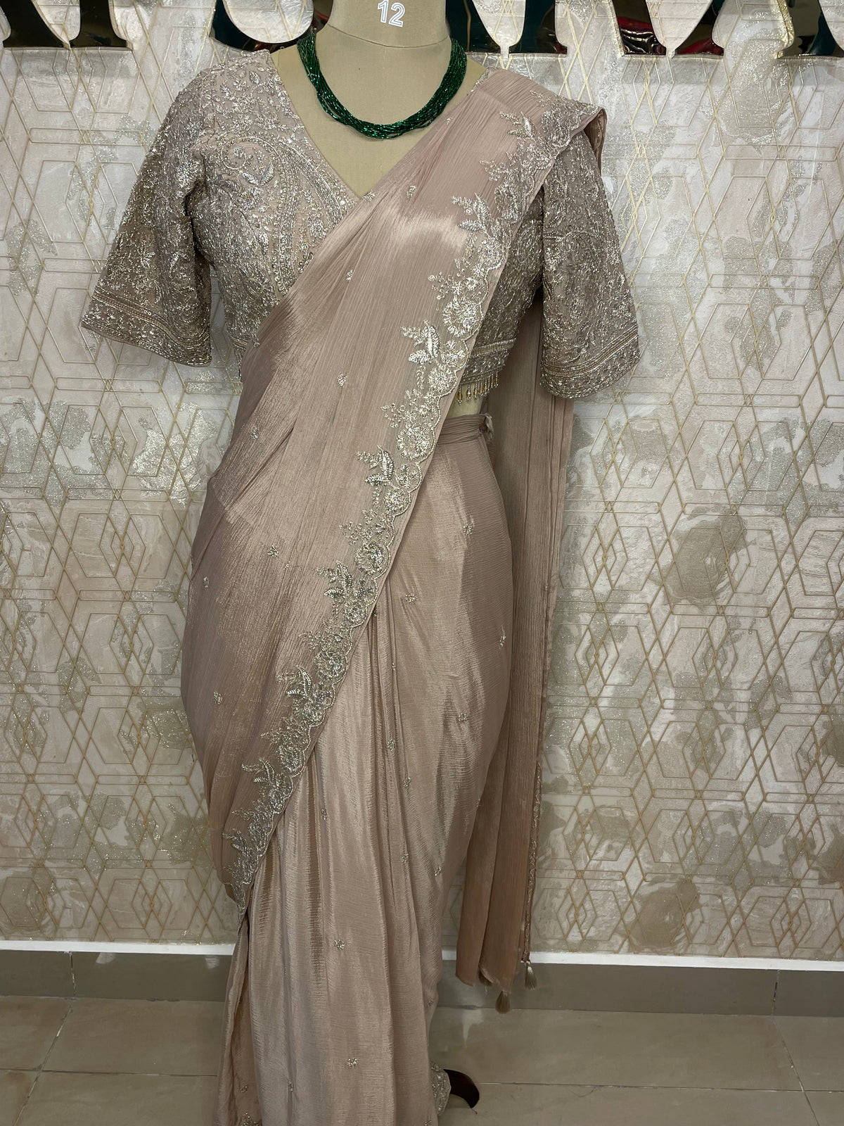 Beige Handwork Stitched Blouse Read To Ware Saree 55