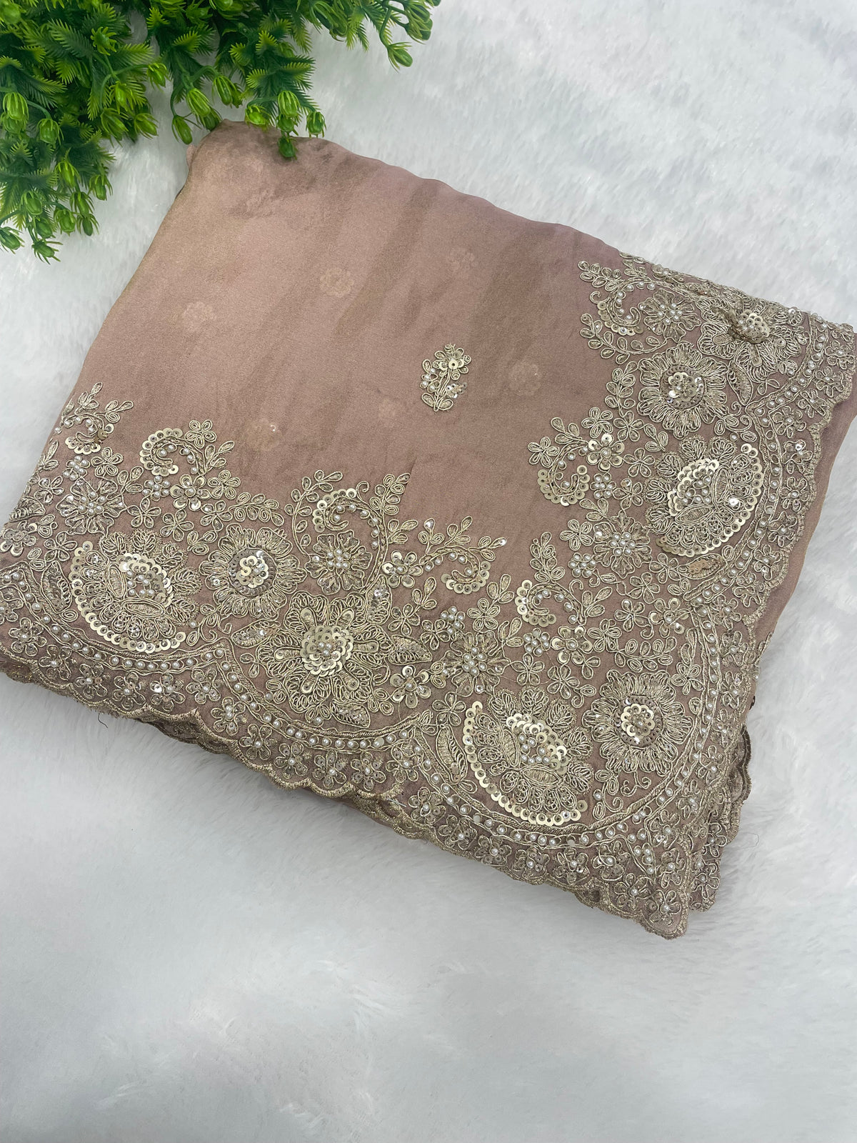 Baby Pink Shimmer Designer Saree