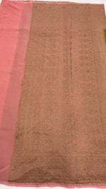 Green n baby pink Pure Khadi Georgette Saree 04