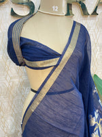 Navy Blue Jute Lenin Saree 72
