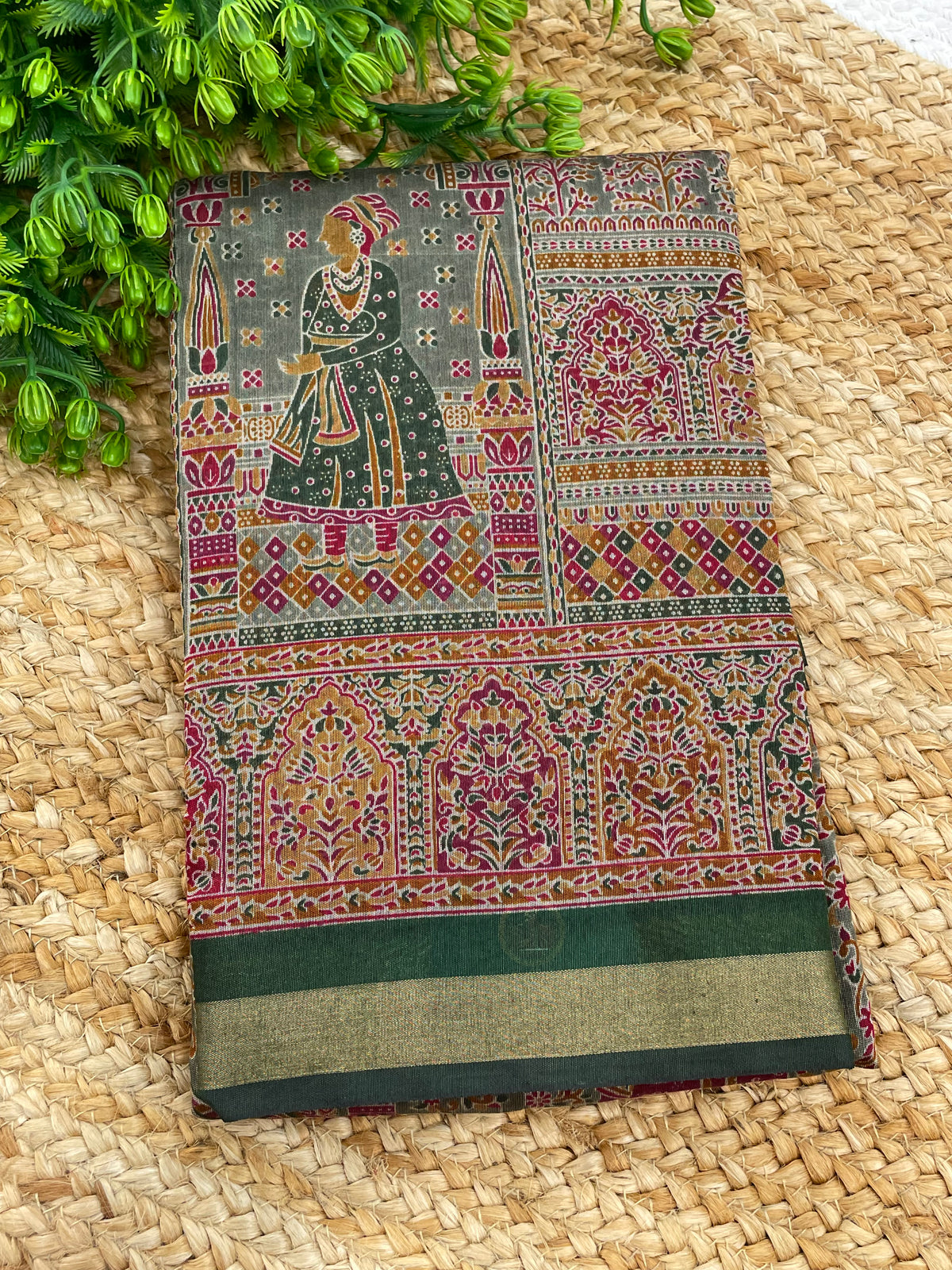 Green Position Print Mangalgiri Cotton Silk Saree 13