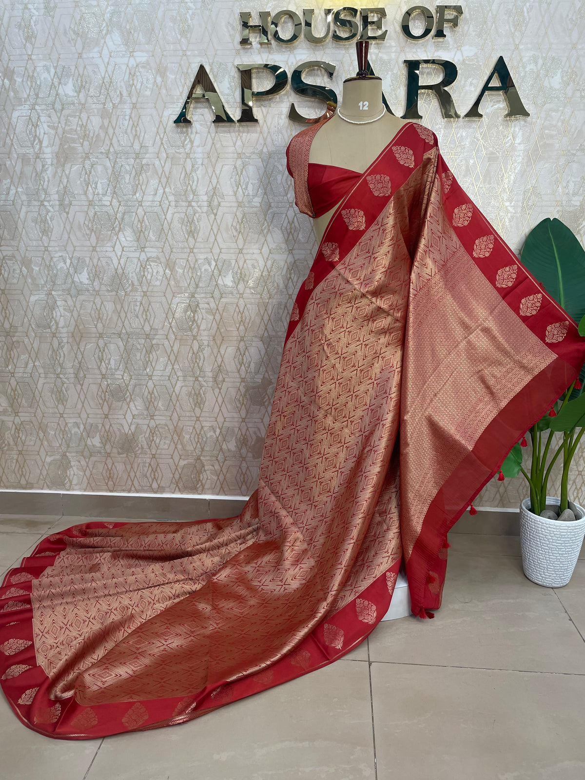 Rust Orange Banarasi tissue Saree 322
