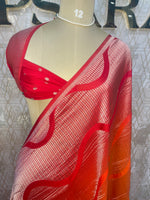 Red n Orange With Silver Zari Semi Chiffon Saree 70