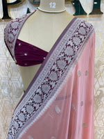 Peach With Silver Zari Semi Chiffon