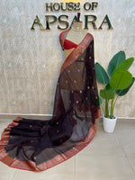 Brown n Orange Pure Kora Organza Antique saree 02