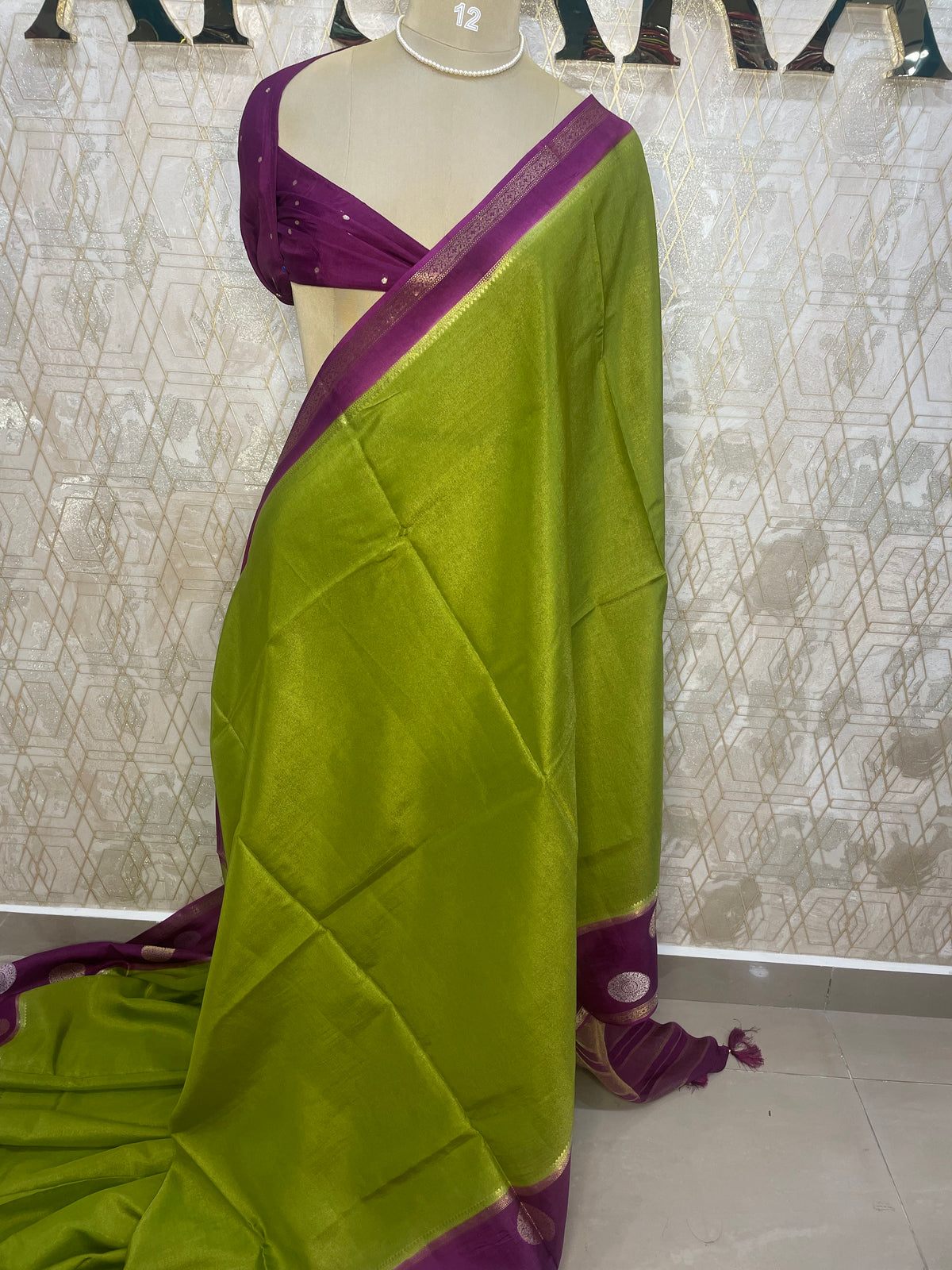 Green n Wine Tussur Saree 36