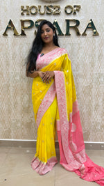Yellow n Pink With Silver Zari Semi Chiffon
