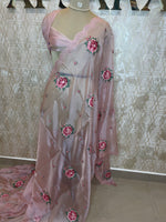 Baby Pink Soft Organza CutWork With Embroidery Saree 40