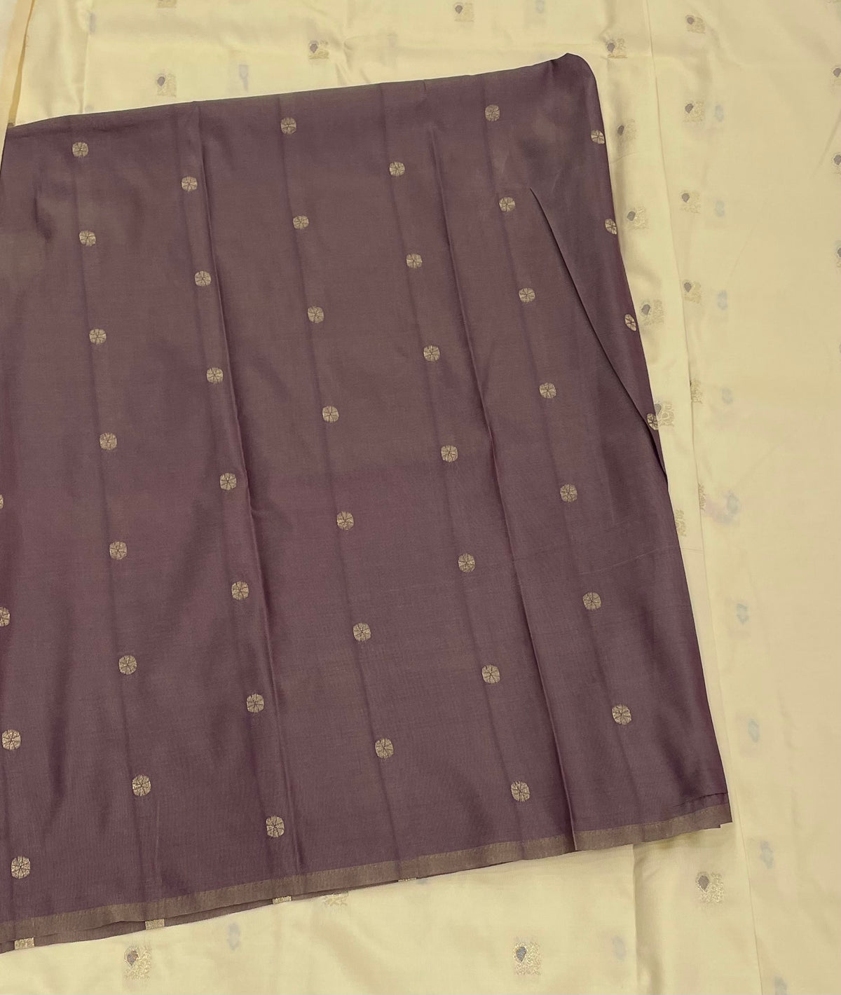 Cream n Purple Semi Silk Saree 42