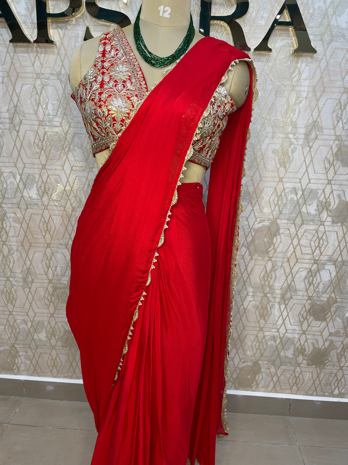 Red Handwork Stitched Blouse Read To Ware Saree 55
