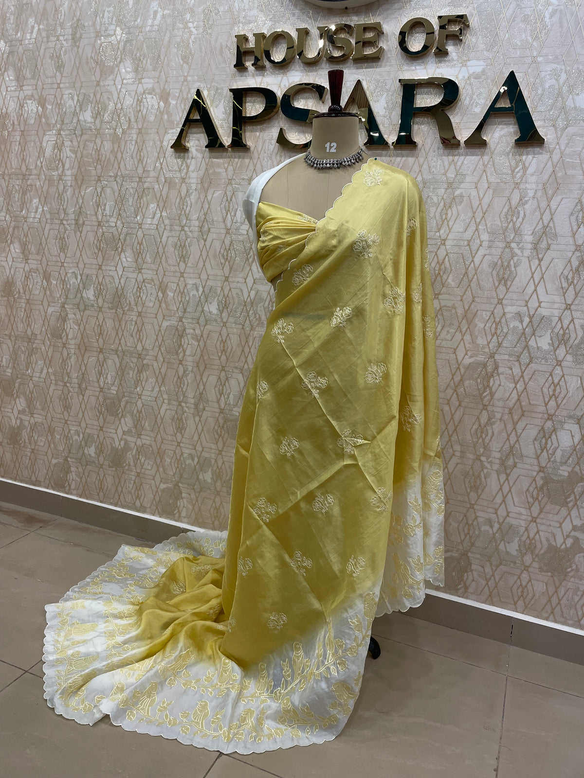 Yellow n White Dual Shade Chanderi Silk Saree 13