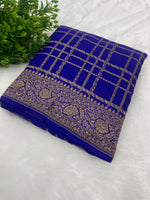 Royal Blue Pure Khadi Banarasi Crepe Saree Self 06