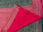 Green n Red Pure Khadi Banarasi Crepe Saree 06