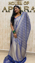 Navy Blue Meenakari Khadi Georgette Saree 26