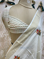 White Chiniya Crepe Katha Work Saree 29