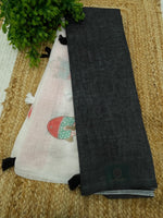 Black n White Lenin Cotton Floral Print Saree 19