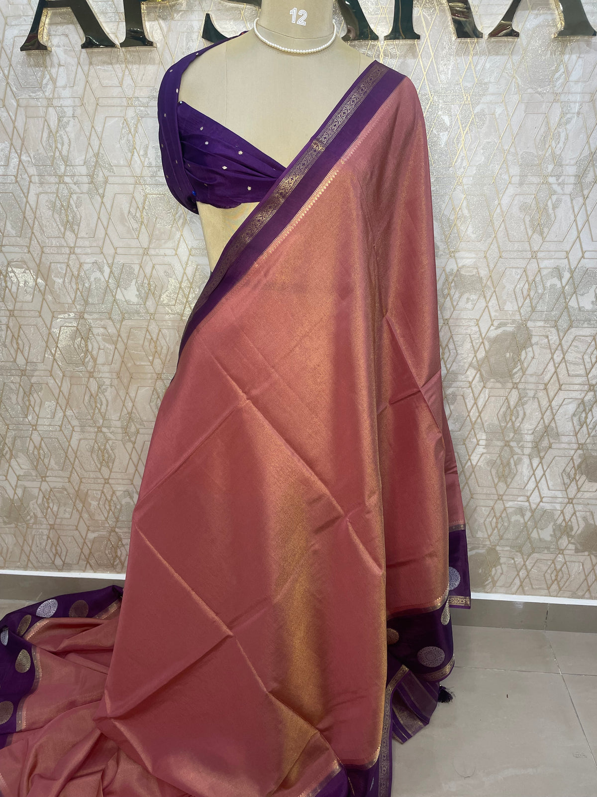 Baby Pink n Purple Tussur Saree 36